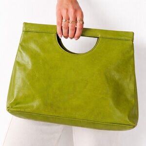 Fashion Express Lime Green Faux Leather Cutout Handle Clutch Handbag Y2K